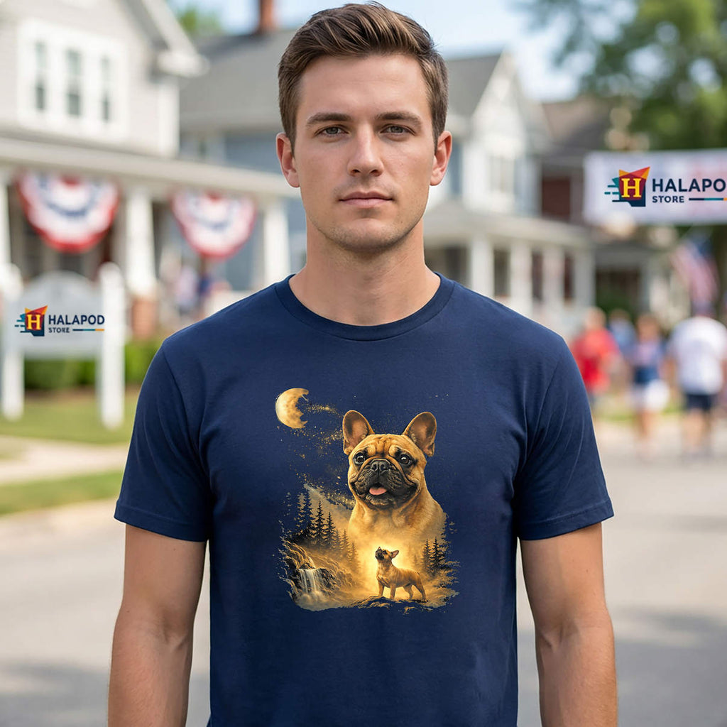 Howling Moon Dog Art Shirt Vintage French Bulldog Graphic Novelty Casual Mens