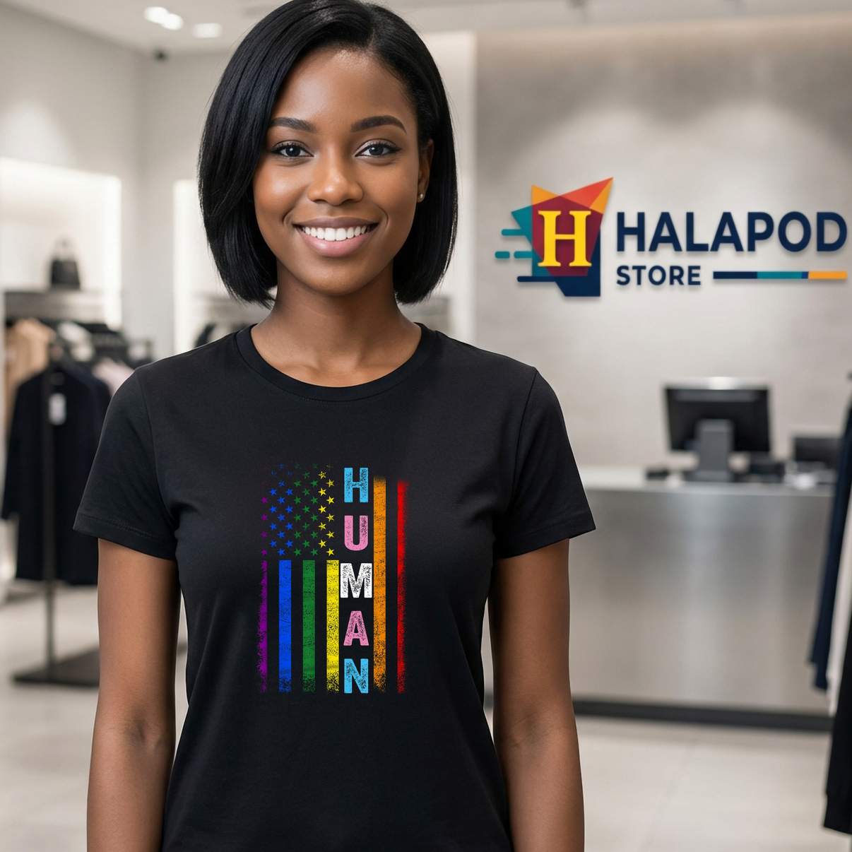 Human LGBT American Flag Tee Shirt LGBTQ Rainbow Pride Month Graphic Design Mens