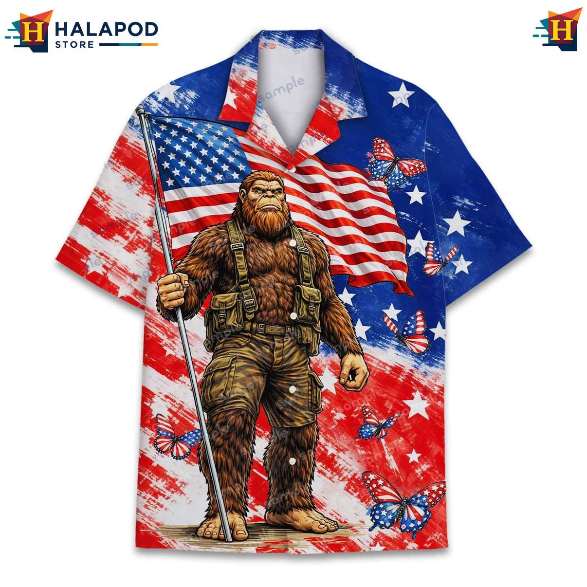 Humorous Bigfoot Aloha Shirt, Usa Flag Design For 4th Of July Celebrations