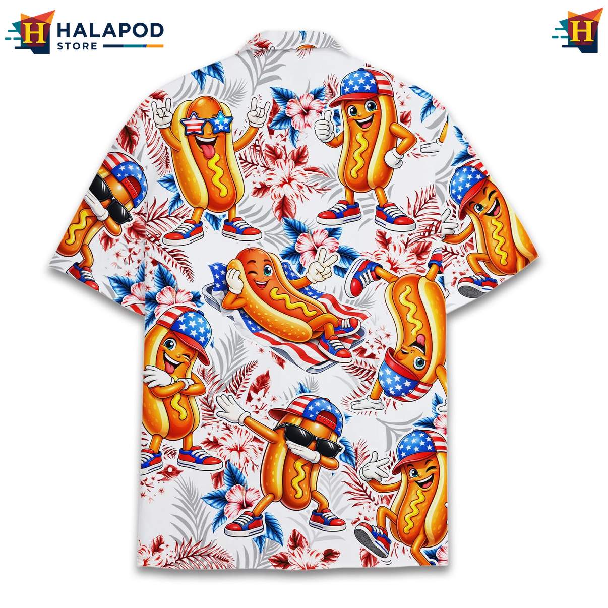 Humorous Hot Dog Aloha Shirt, Vibrant Cartoon Design For Summer Fun