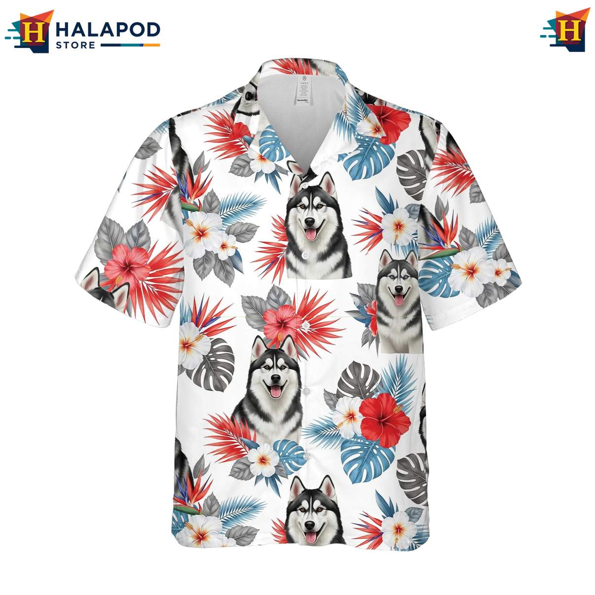 Husky Dog Casual Aloha Beach Shirt Mens Hawaiian Lovers Short Sleeve Top