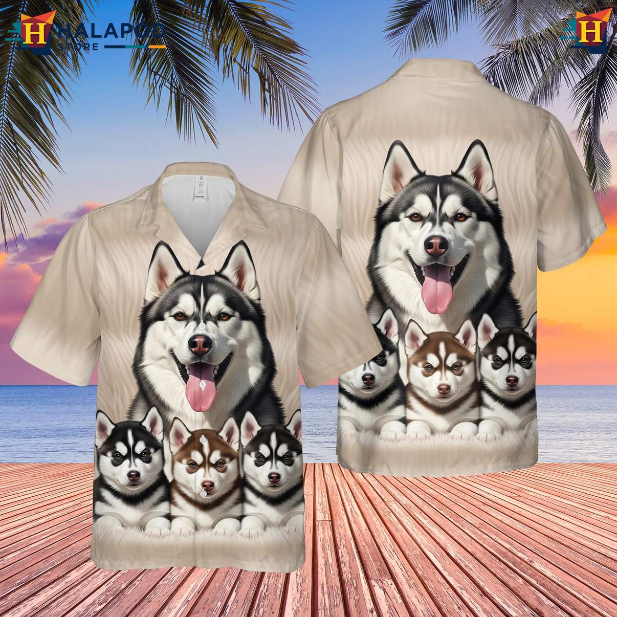 Husky Dog Lover Aloha Shirt Mens Short Sleeve Button Down Beach Clothing
