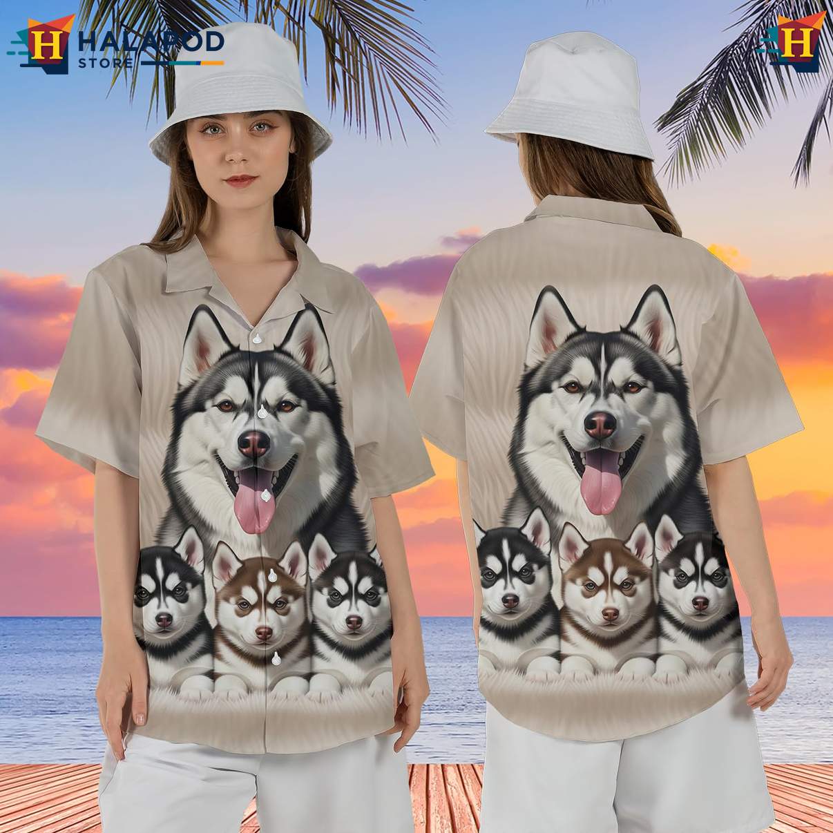 Husky Dog Lover Tropical Shirt Mens Short Sleeve Button Down Beach Clothing