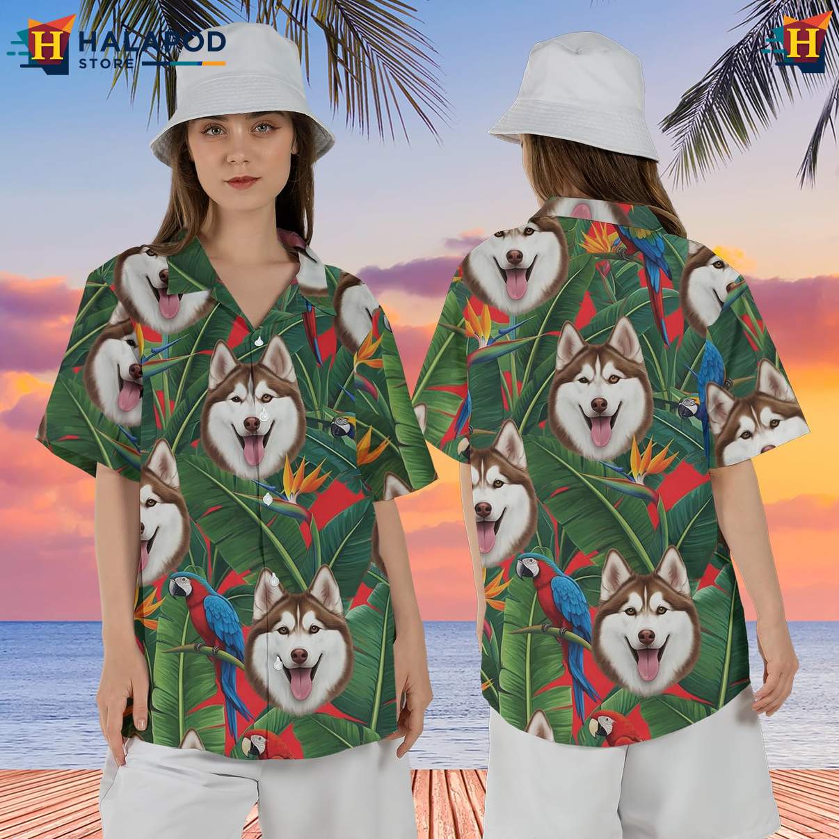 Husky Dog Lovers Short-sleeve button-up shirt Mens Short Sleeve Button Down Beachwear
