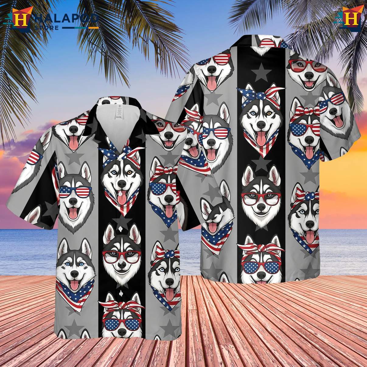 Husky Lovers Aloha Beach Casual Tee Shirt Hawaiian Short Sleeve Button Down