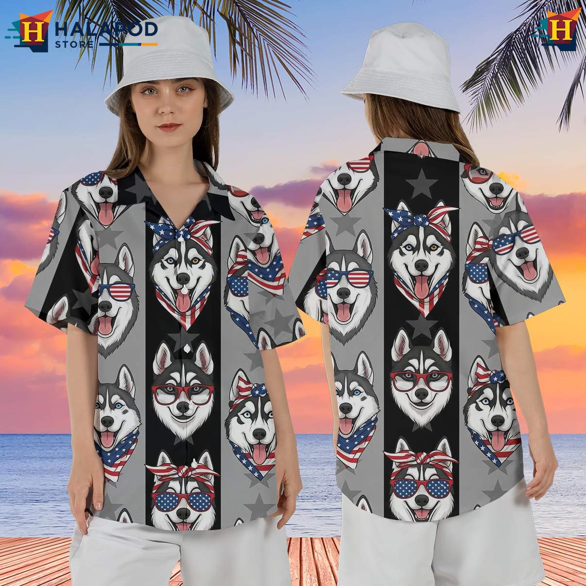 Husky Lovers Aloha Beach Casual T-Shirt Hawaiian Short Sleeve Button Down