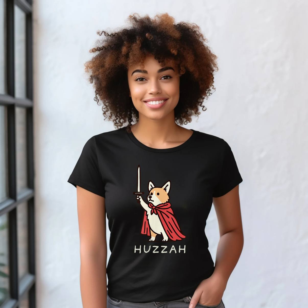 Huzzah Funny Medieval Corgi Shirt Knight Sword Meme Quote Graphic Mens