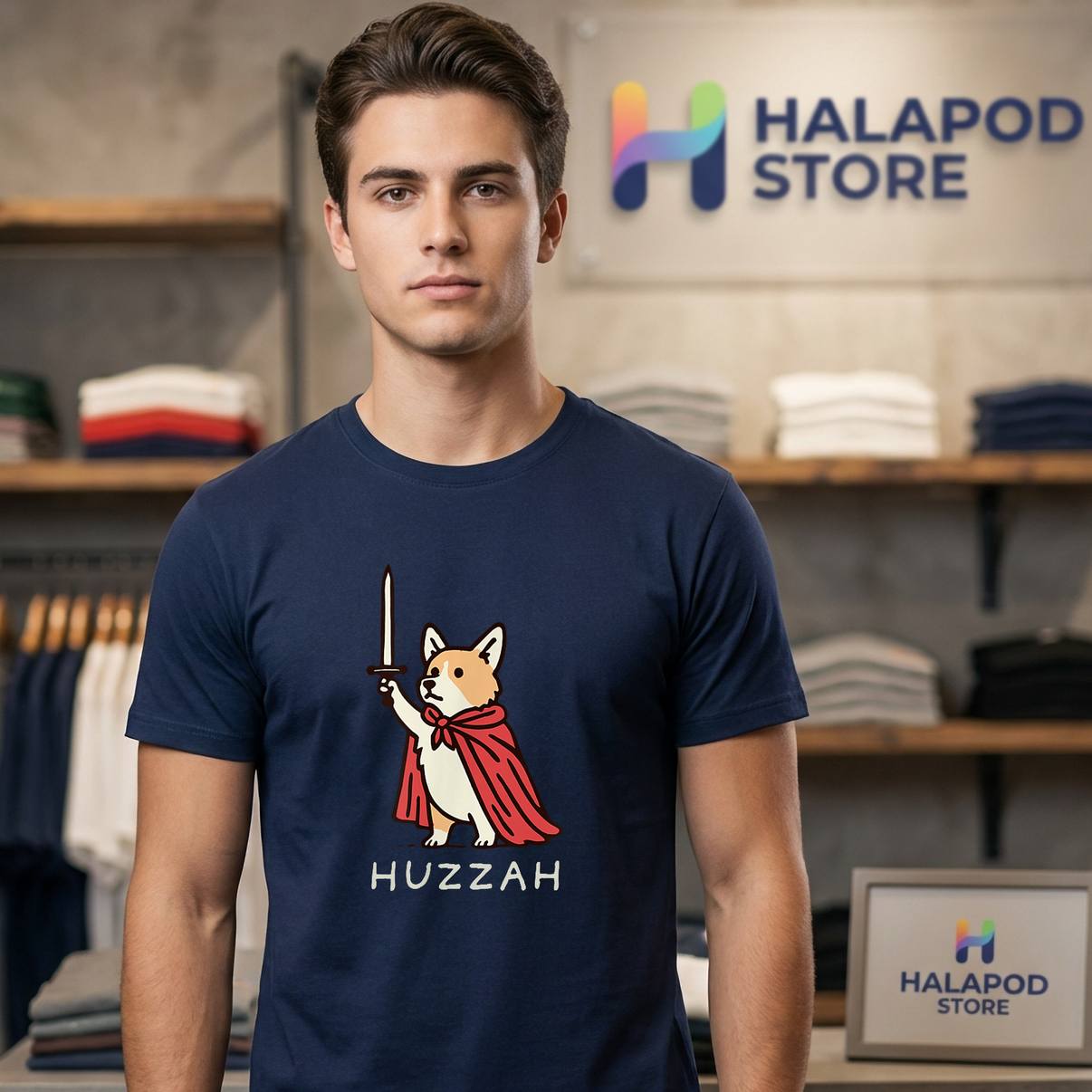 Huzzah Funny Medieval Corgi Tee Shirt Knight Sword Meme Quote Graphic Mens