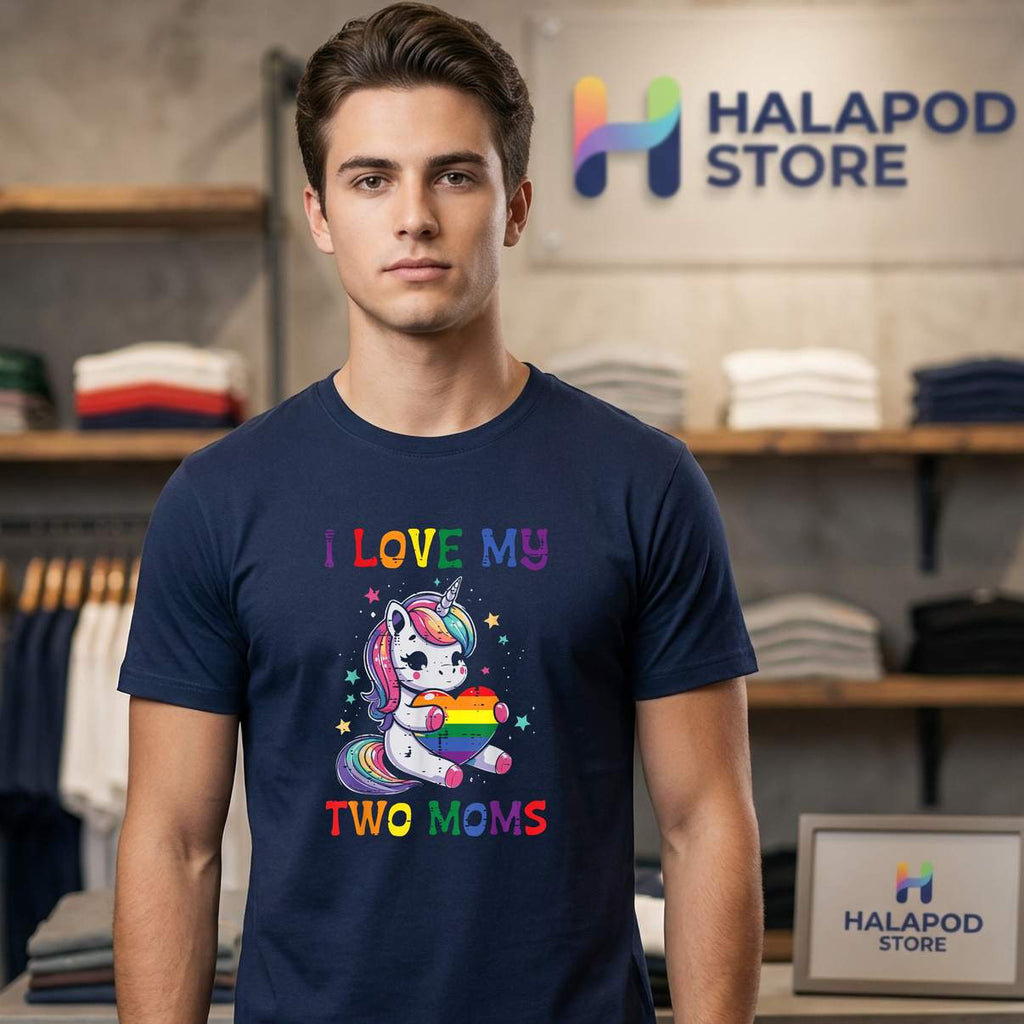 I Love My Two Moms LGBT Shirt Unicorn LGBTQ Ally Gay Pride Month Graphic Kids