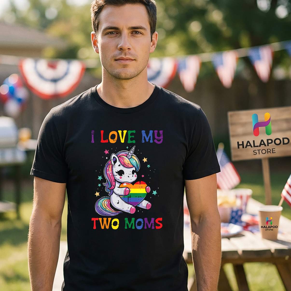 I Love My Two Moms LGBT Tee Shirt Unicorn LGBTQ Ally Gay Pride Month Graphic Kids