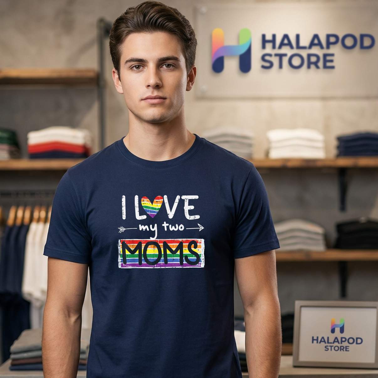I Love My Two Moms Rainbow Tee Shirt Gay LGBTQ Pride Ally Funny Graphic For Mens