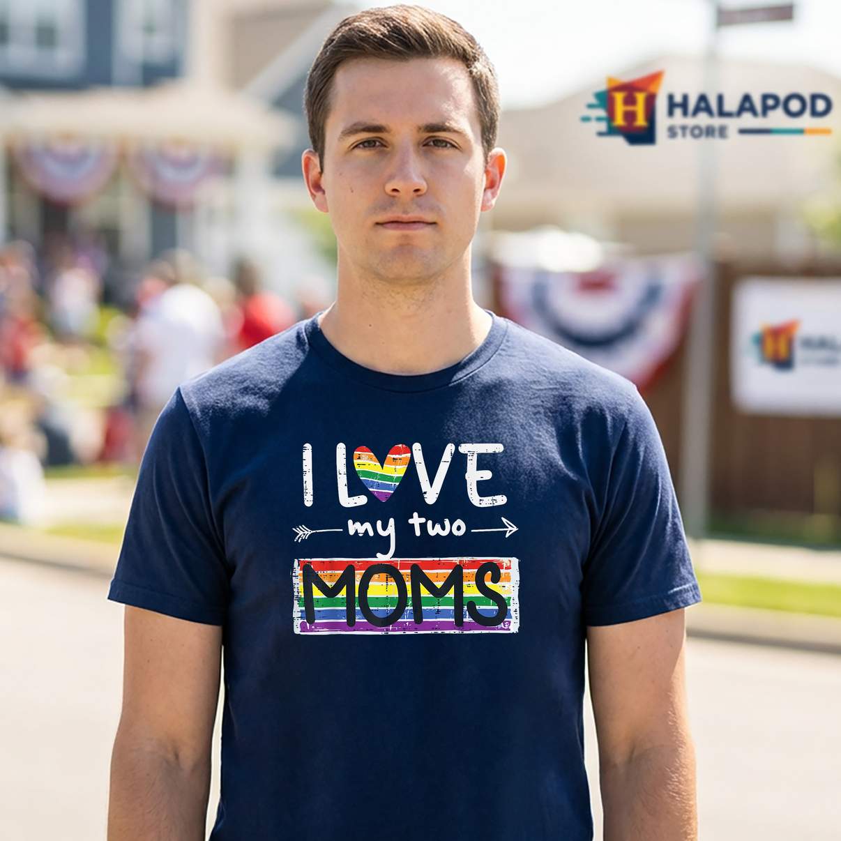 I Love My Two Moms Rainbow T-Shirt Gay LGBTQ Pride Ally Funny Graphic For Mens