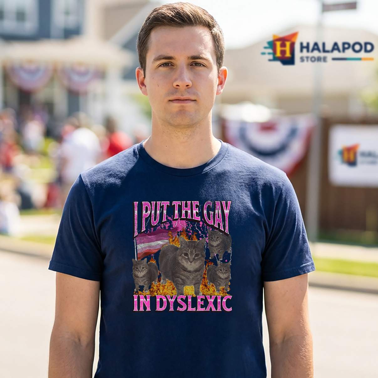 I Put The Gay In Dyslexic TShirt Funny Cat Meme Lesbian Bootleg Graphic Mens