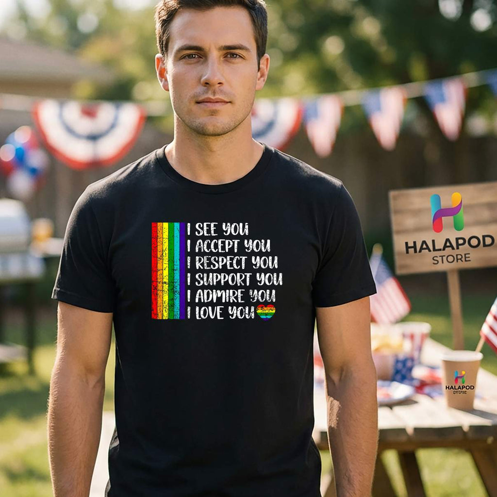 I See Love Accept You LGBT Shirt Men Women Gay Rainbow Pride Flag Graphic Men