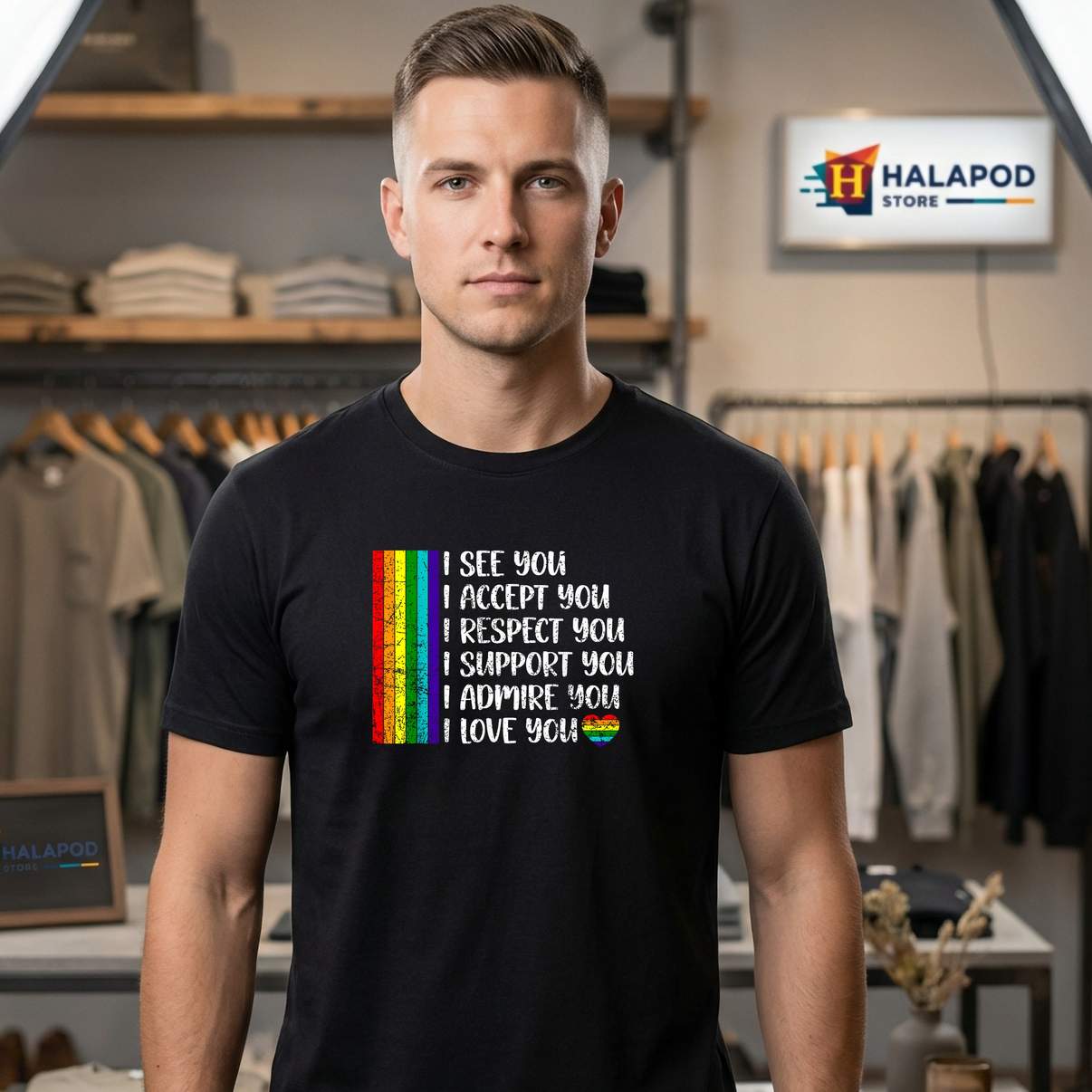 I See Love Accept You LGBT TShirt Men Women Gay Rainbow Pride Flag Graphic Men