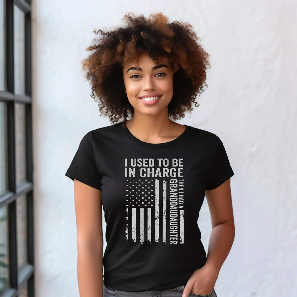 I Used To Be In Charge Funny Shirt Granddaughter US Flag Graphic Mens