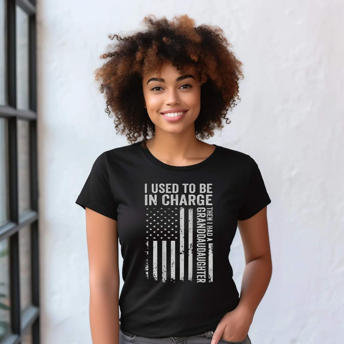 I Used To Be In Charge Funny Shirt Granddaughter US Flag Graphic Mens