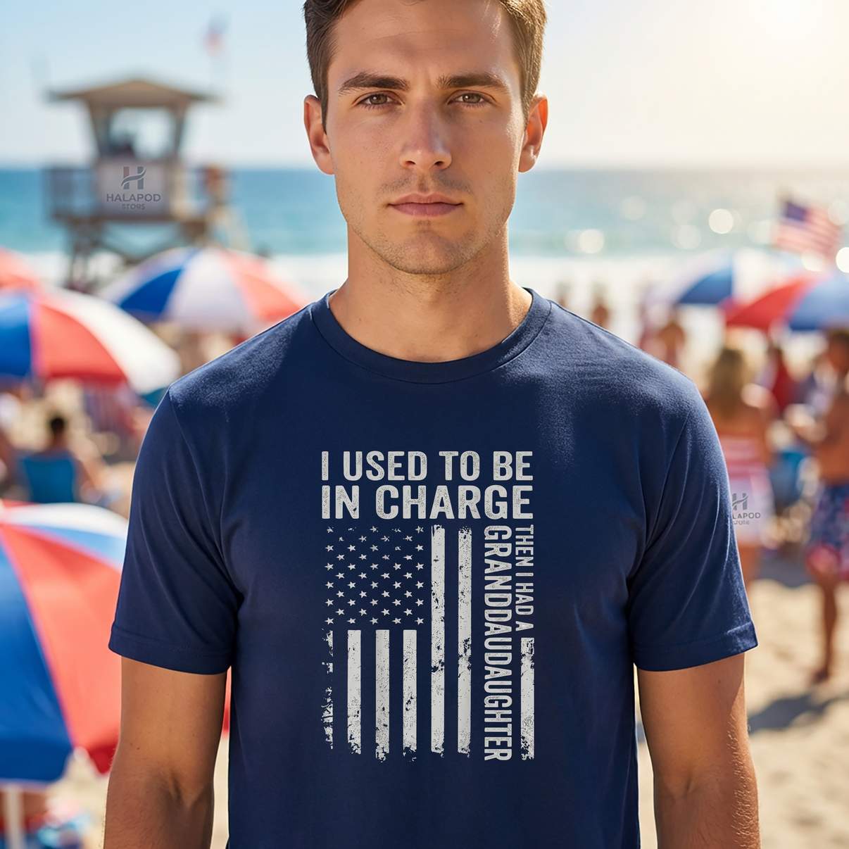 I Used To Be In Charge Funny Tee Shirt Granddaughter US Flag Graphic Mens
