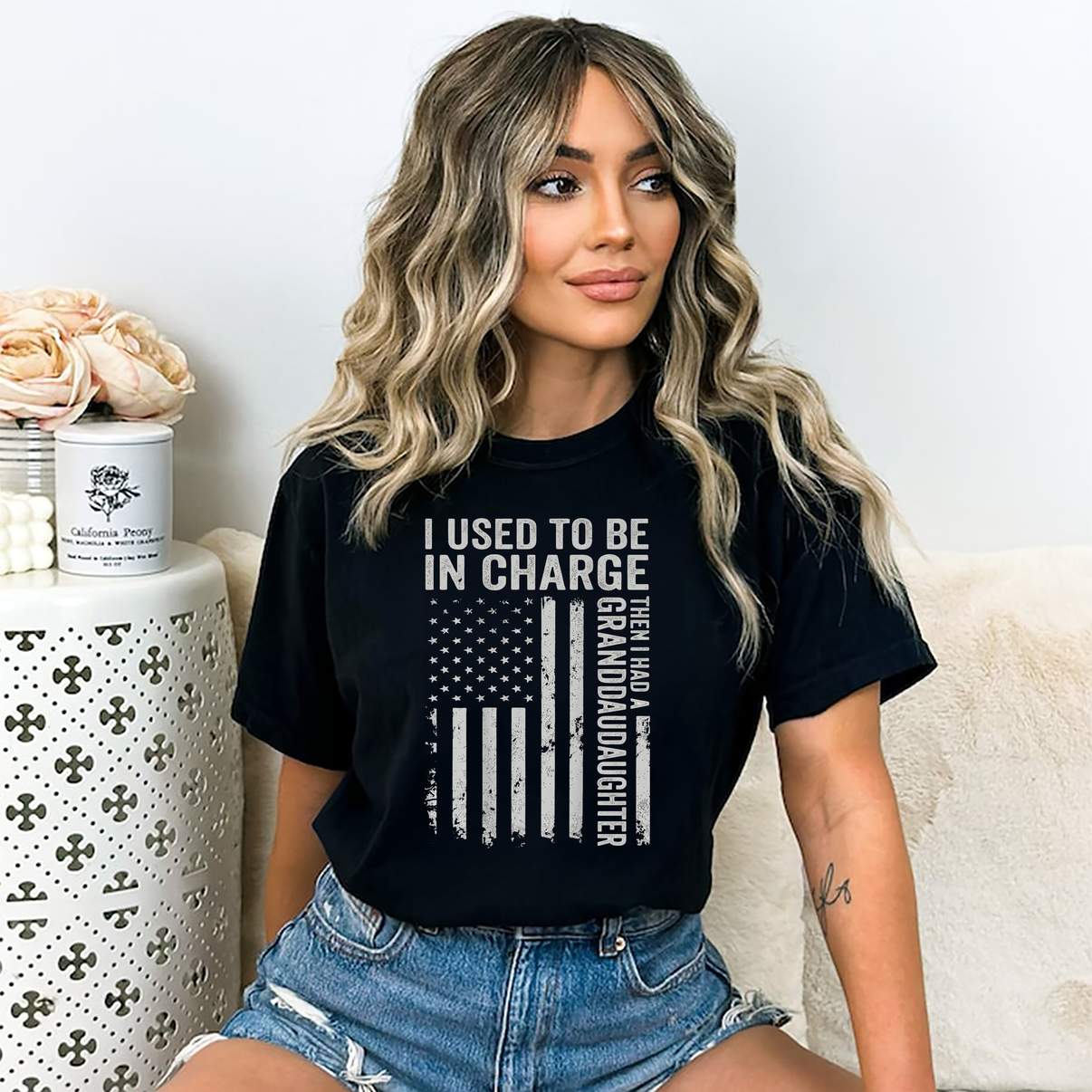 I Used To Be In Charge Funny TShirt Granddaughter US Flag Graphic Mens