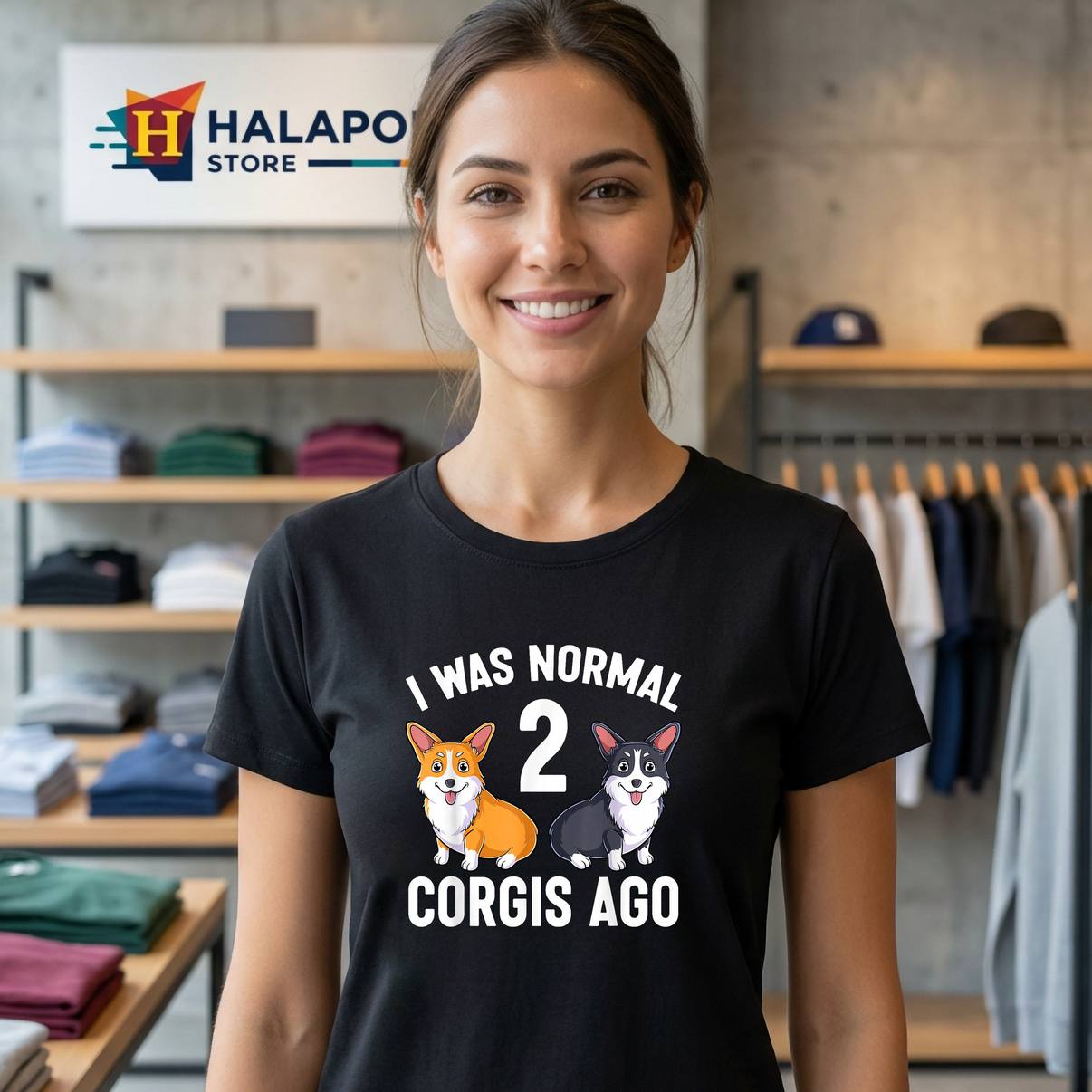 I Was Normal 2 Corgis Ago Fan T-Shirt Funny Dog Lover Graphic Apparel Mens
