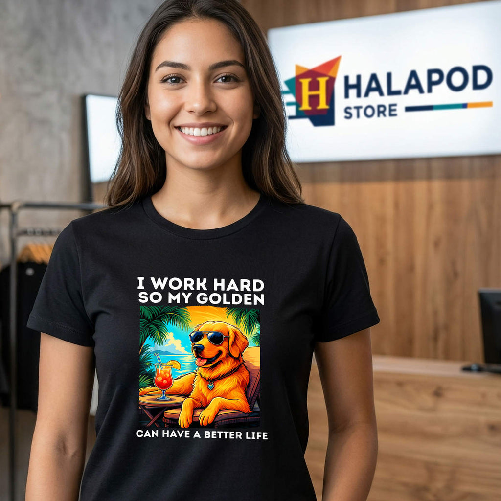 I Work Hard Golden Retriever Shirt Funny Dog Lover Humor Casual Graphic Mens