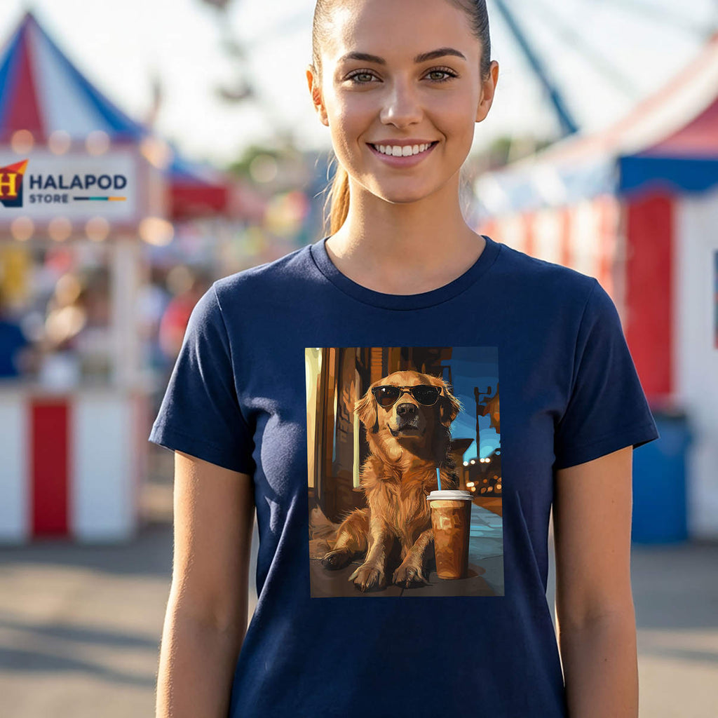 Iced Coffee Golden Dog Shirt Retriever Funny Graphic Novelty Casual Mens