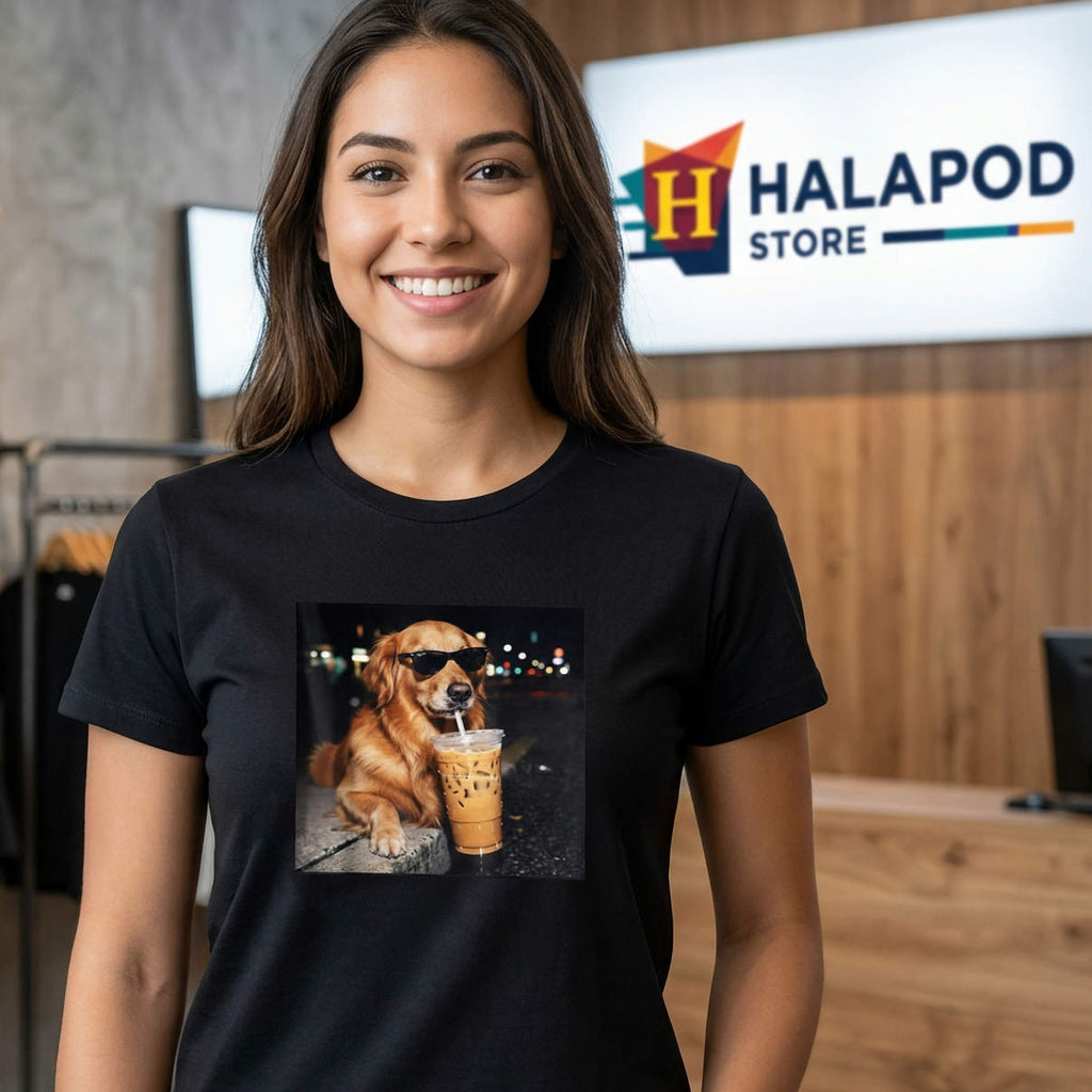Iced Coffee Golden Retriever Shirt Funny Dog Lover Humor Graphic Casual