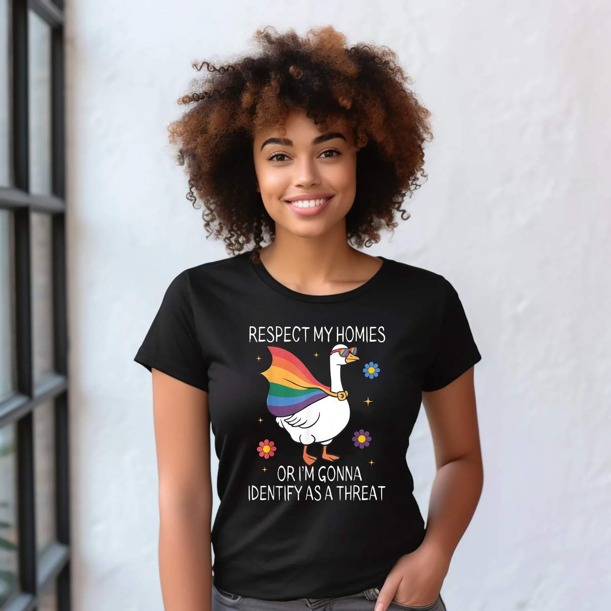 Identify As A Threat LGBTQ Tee Shirt Respect My Homies Or Im Gonna Graphic Mens