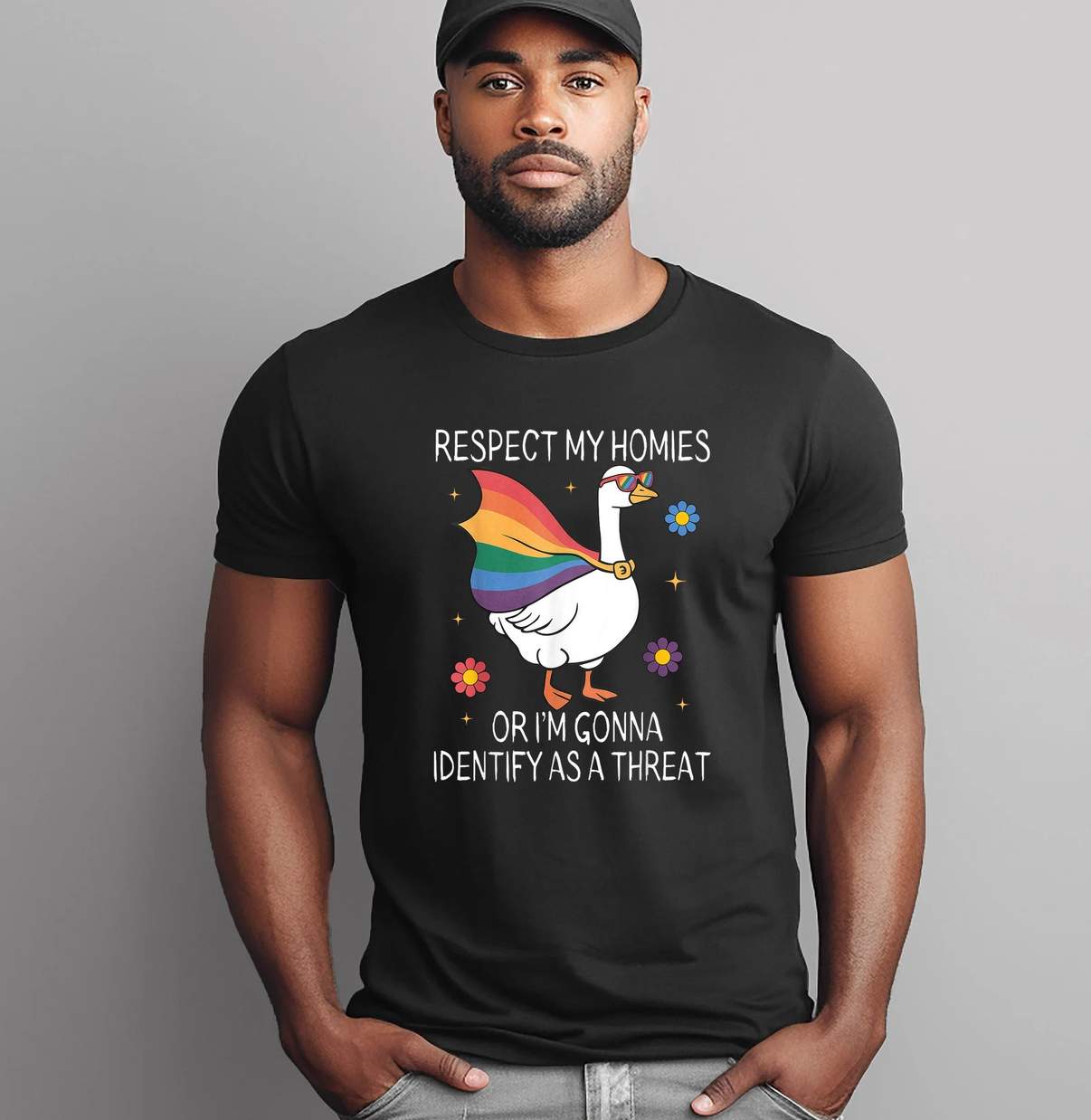 Identify As A Threat LGBTQ T-Shirt Respect My Homies Or Im Gonna Graphic Mens