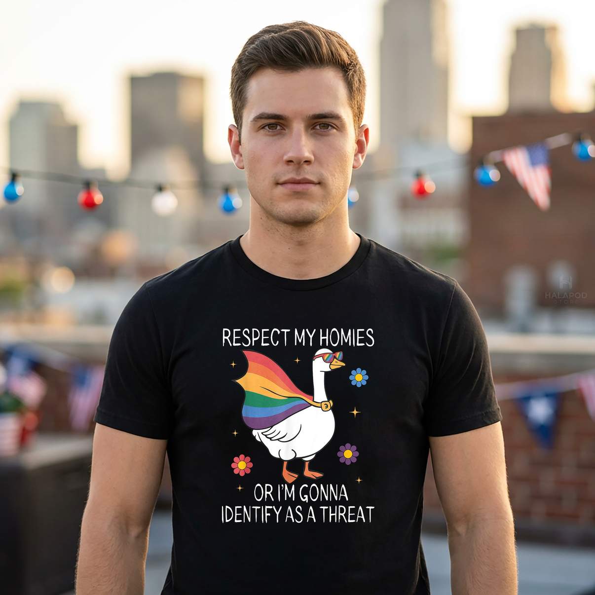 Identify As A Threat LGBTQ TShirt Respect My Homies Or Im Gonna Graphic Mens