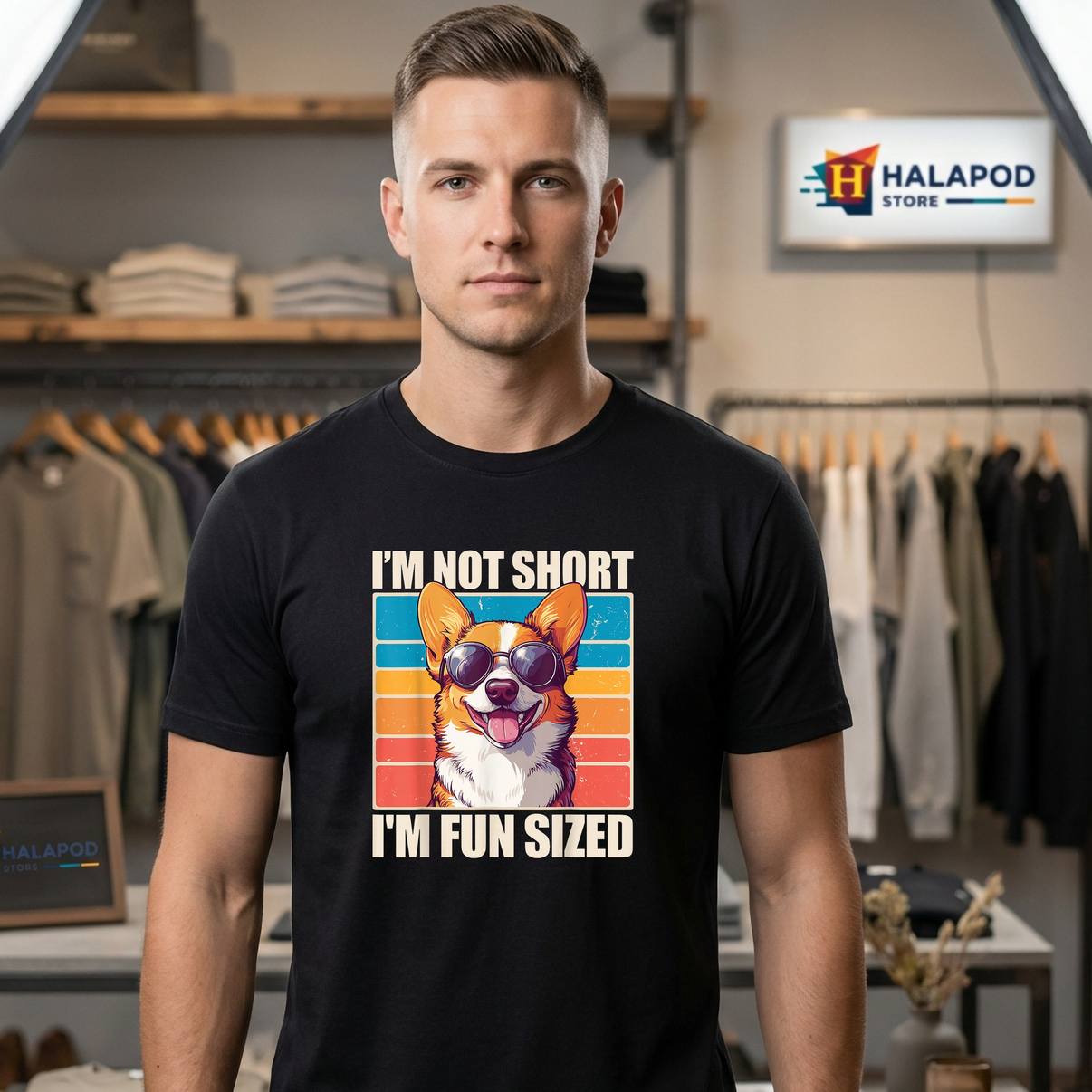 Im Not Short Im Fun Sized Shirt Corgi Dog Lover Funny Graphic Apparel Men