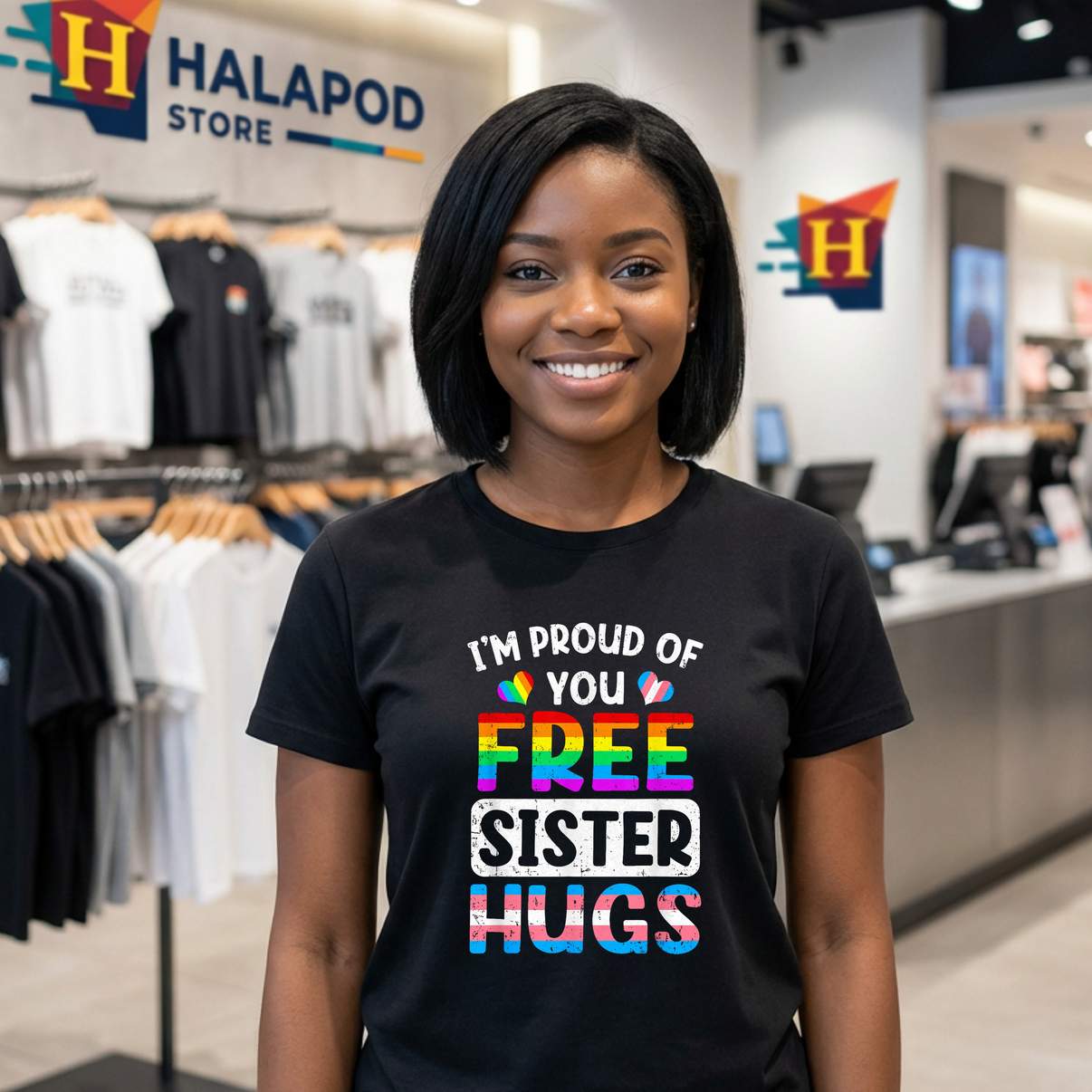 Im Proud Of You Free LGBT Tee Shirt Sister Hugs LGBTQ Gay Pride Graphic For Mens