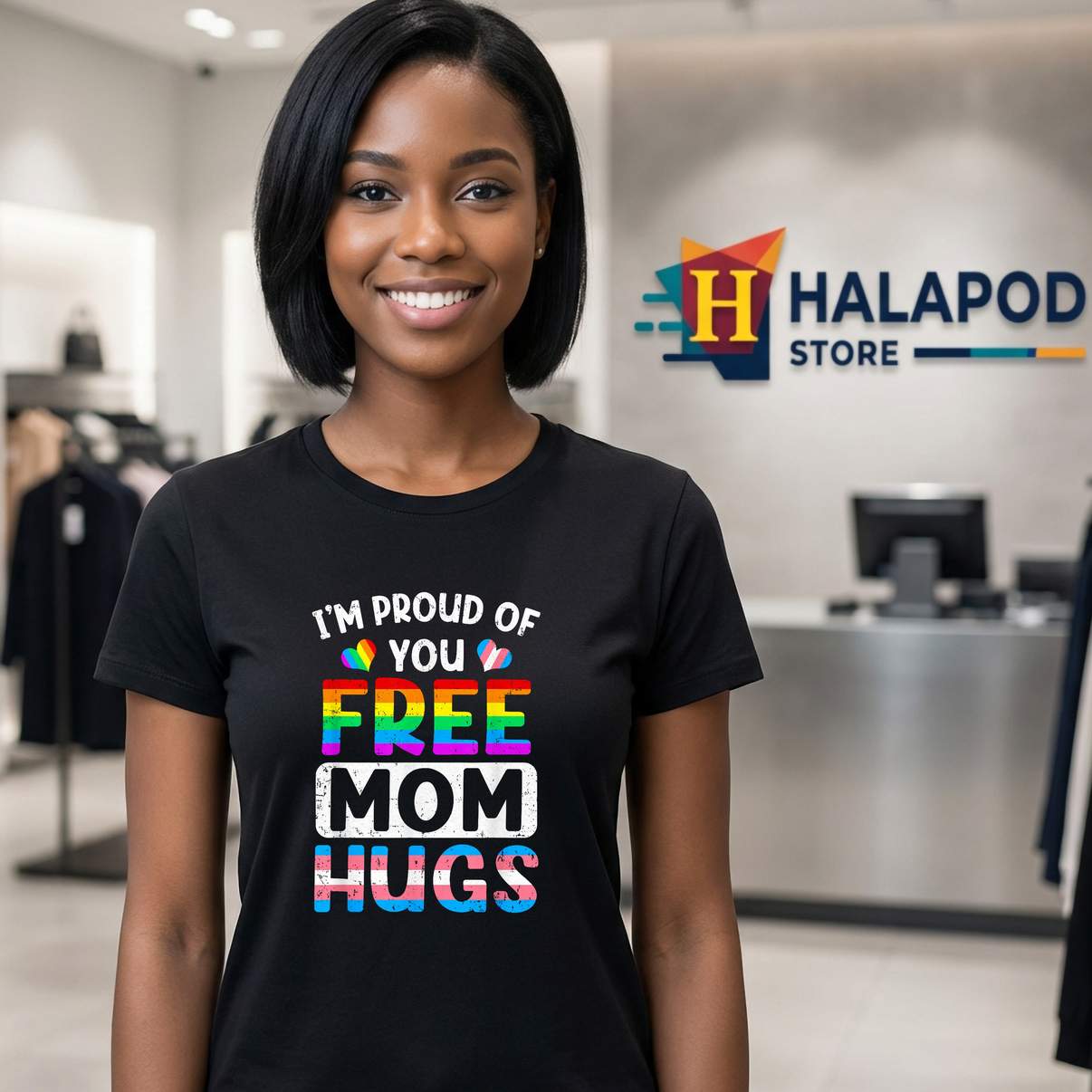 Im Proud Of You Free Mom T-Shirt Hugs LGBT LGBTQ Gay Pride Graphic Design Mens