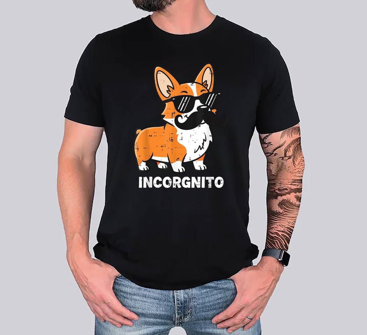Incorgnito Funny Corgi Humor T-Shirt In Disguise Dog Graphic Apparel Mens