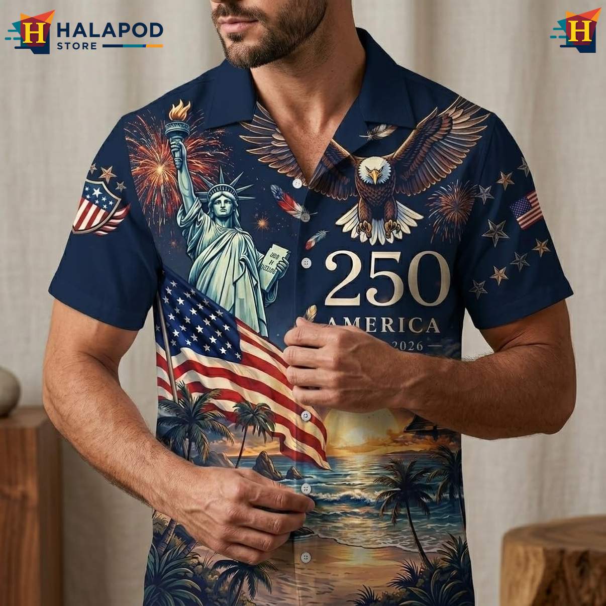 Independence Day 4th Of July Aloha Shirt Short Sleeve Button Down Men