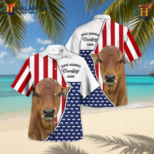 Independence Day Cowboy Humor Design With Hawaiian Button Up Shirt Patriotic Style