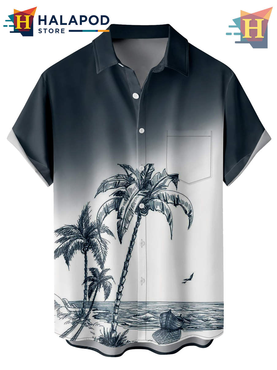 Ink Black Tree Tropical Hawaiian Shirt 2026 Holiday Casual Beach Fan Apparel