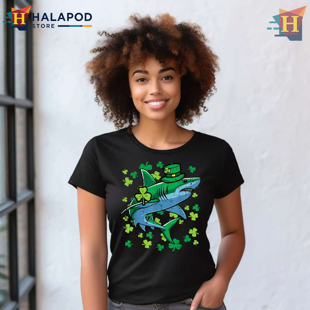 Irish Shark Humor Tee Funny St Patricks Day Shirts For Men Women Kids