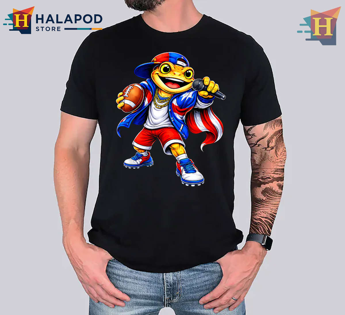 Island Kids Graphic Puerto Rico Coqui Frog Shirt Flag Music Football Style