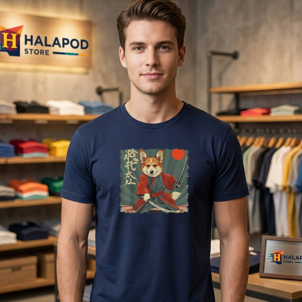 Japanese Art Samurai Ukiyo Shirt Pembroke Welsh Corgi Dog Graphic Mens