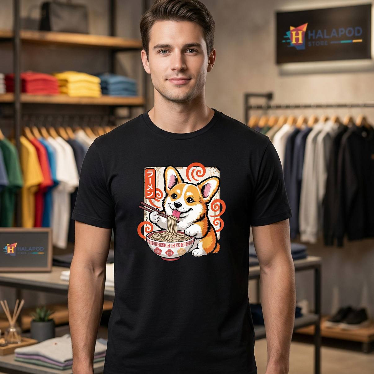 Japanese Japan Ramen Corgi Tee Shirt Owner Dog Trainer Kawaii Graphic Mens