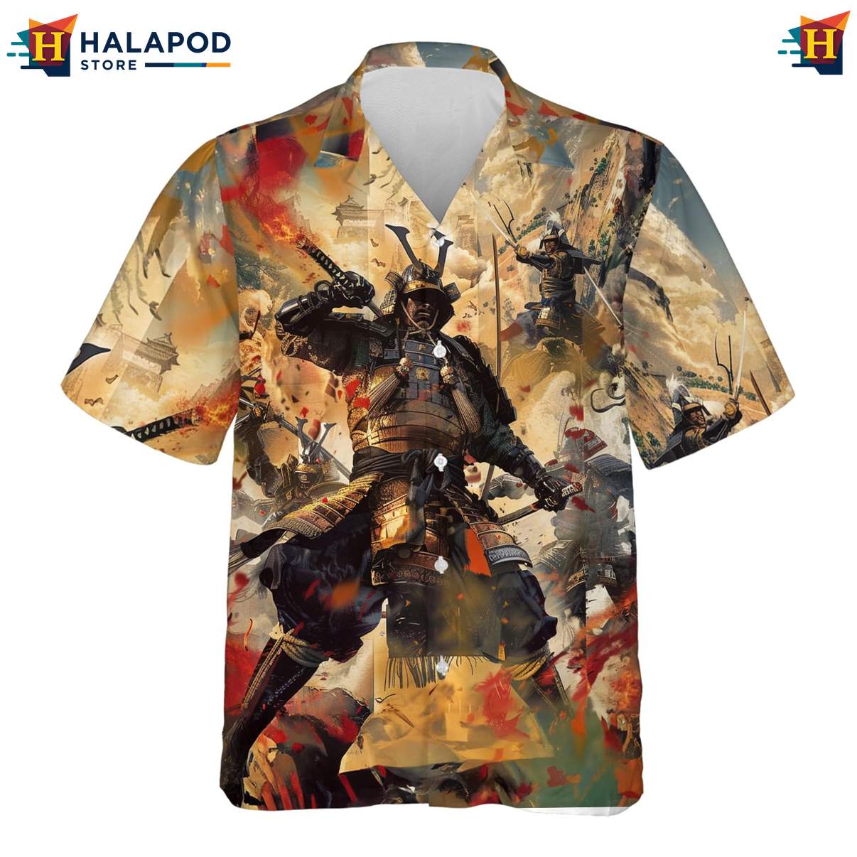 Japanese Samurai Warrior Hawaiian Shirt Mens Casual Beach Button Down Outfit
