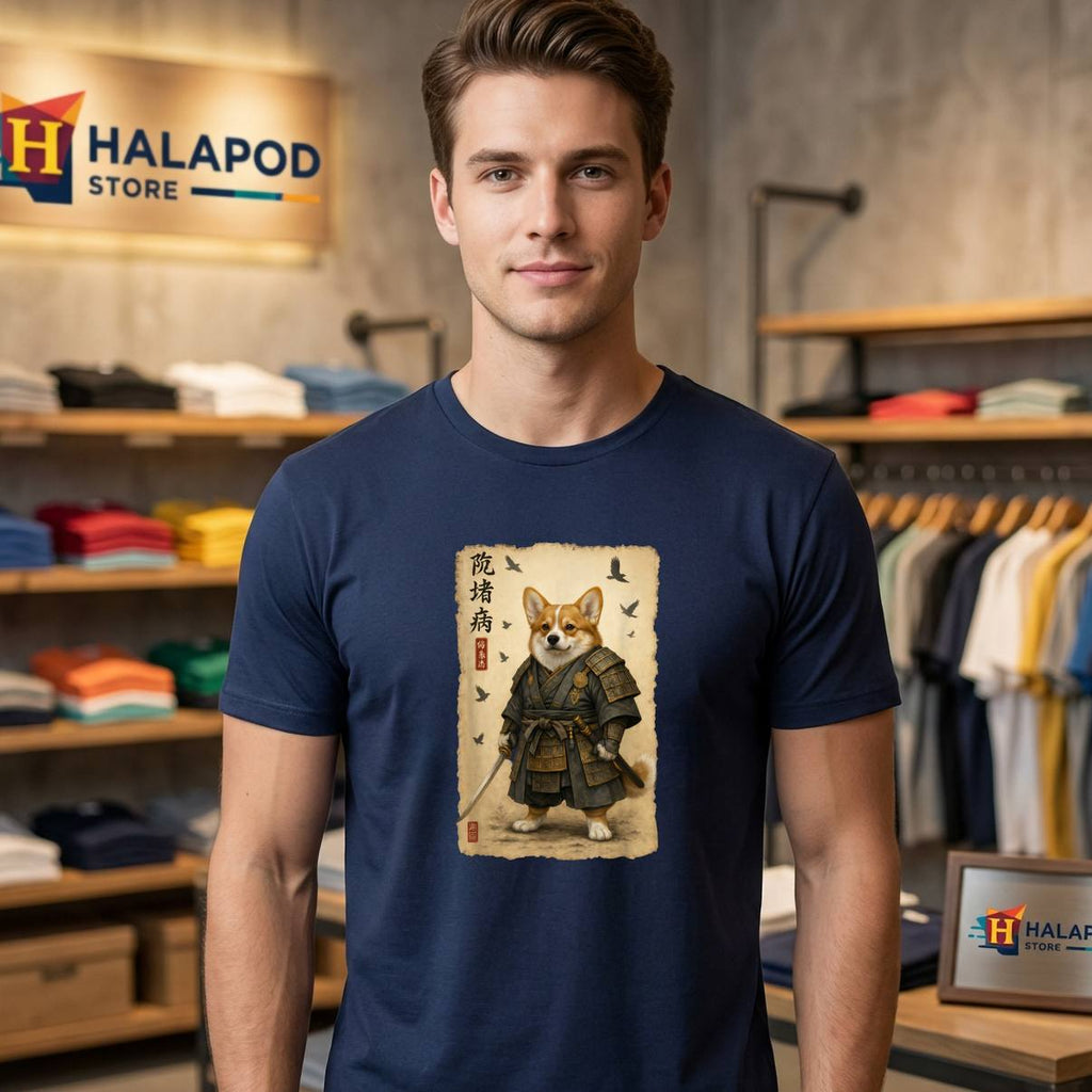 Japanese Vintage Corgi Dog Shirt Samurai Art Funny Pet Graphic For Mens