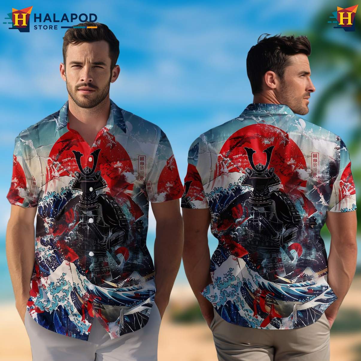 Japanese Warrior Samurai Aloha Shirt Mens Casual Button Down Beach Clothing