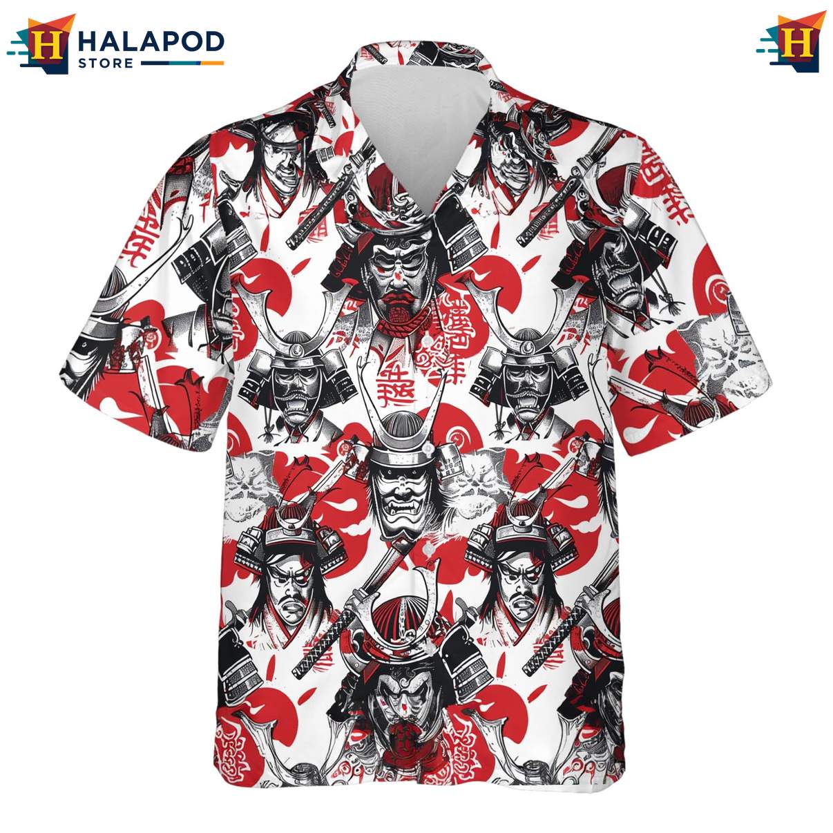 Japanese Warrior Samurai Hawaiian Shirt Mens Casual Button Down Beach Outfit