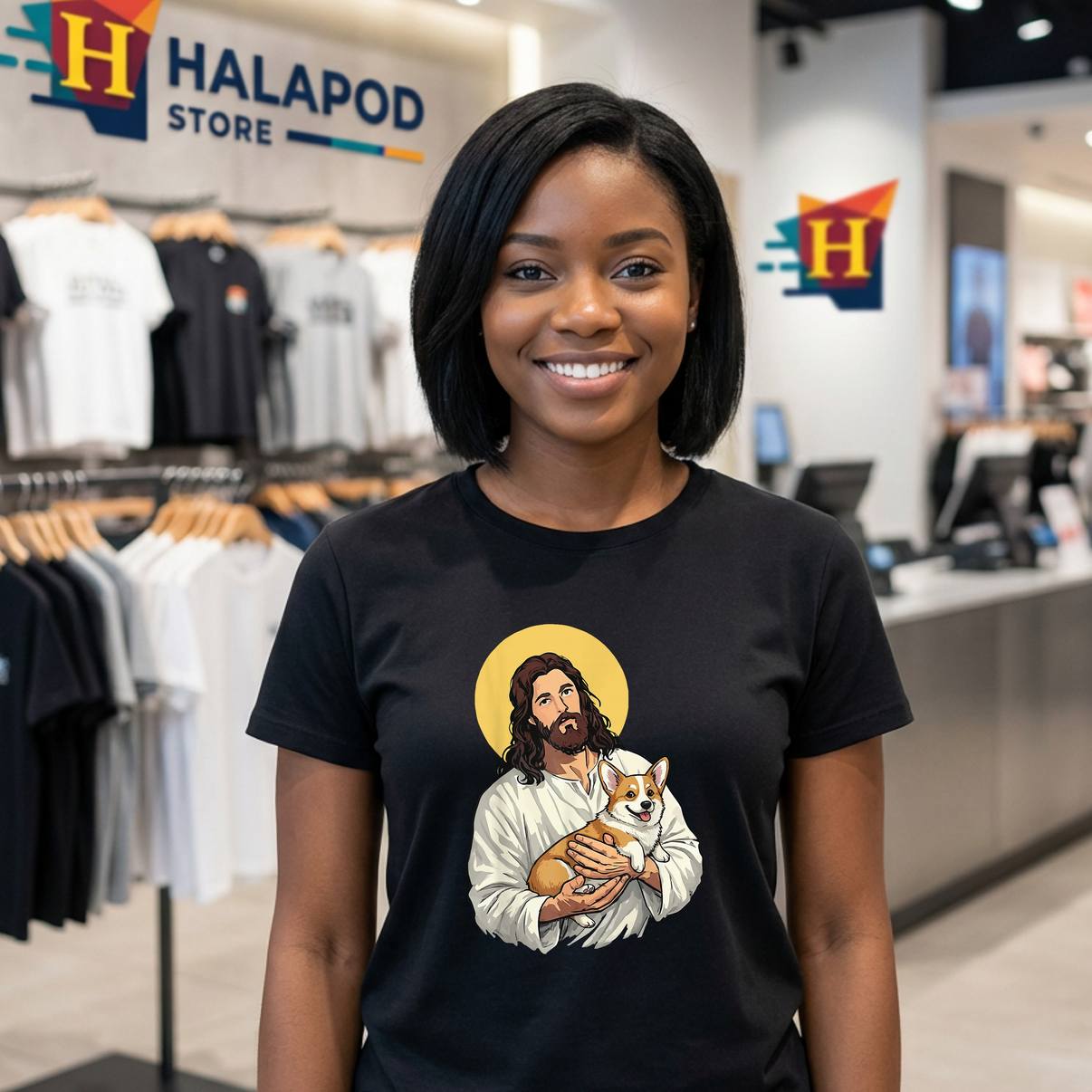 Jesus Holding Corgi Dog Meme TShirt Funny Christian Religion Graphic Mens