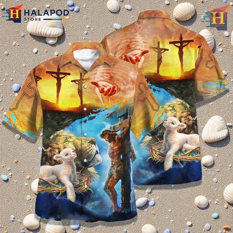 Jesus Saves Lion And Lamb Faith Design As Hawaiian Themed Shirt Meaningful Wear