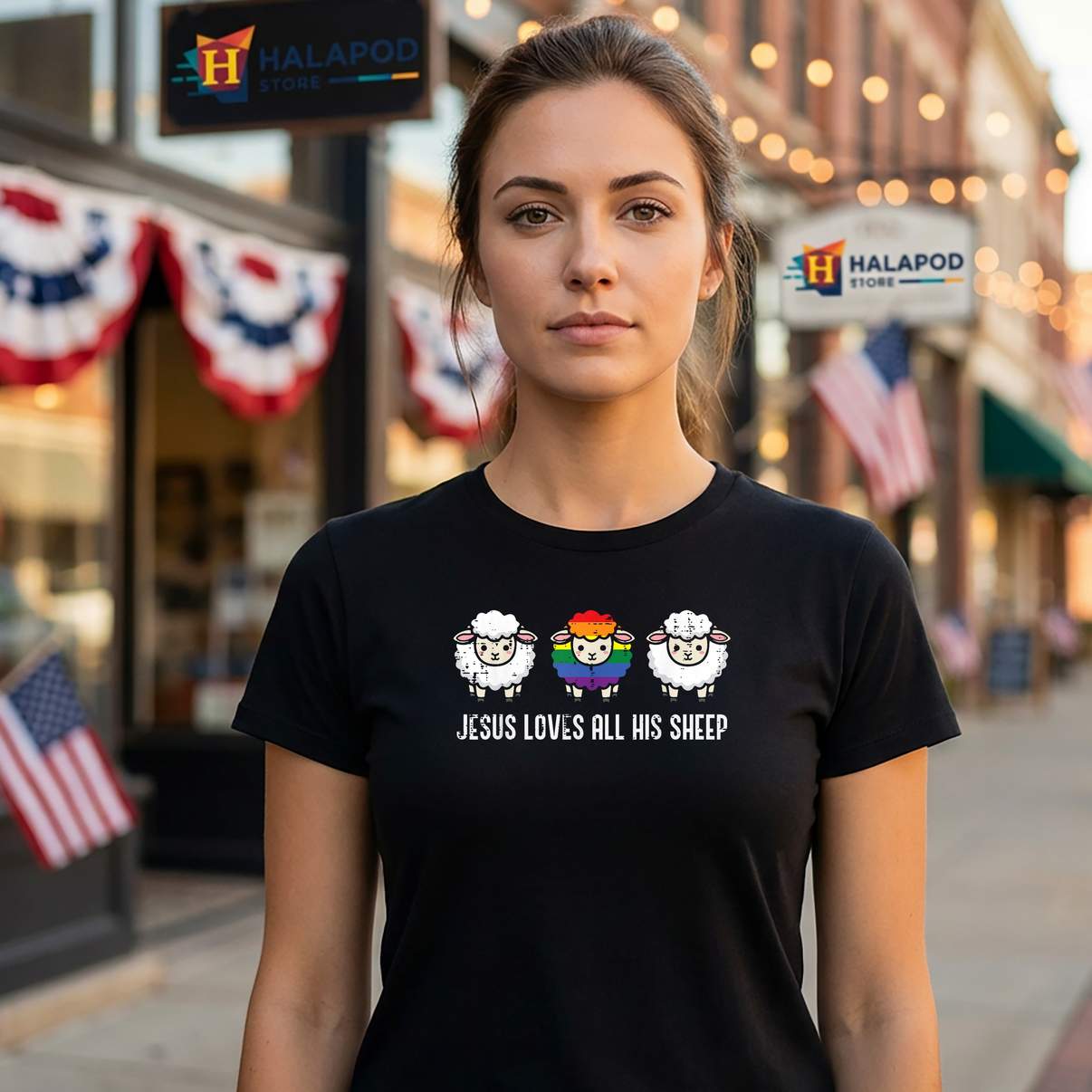 Jesus Sheep LGBTQ Ally Tee Shirt Gay Pride Month Rainbow Funny Graphic For Womens