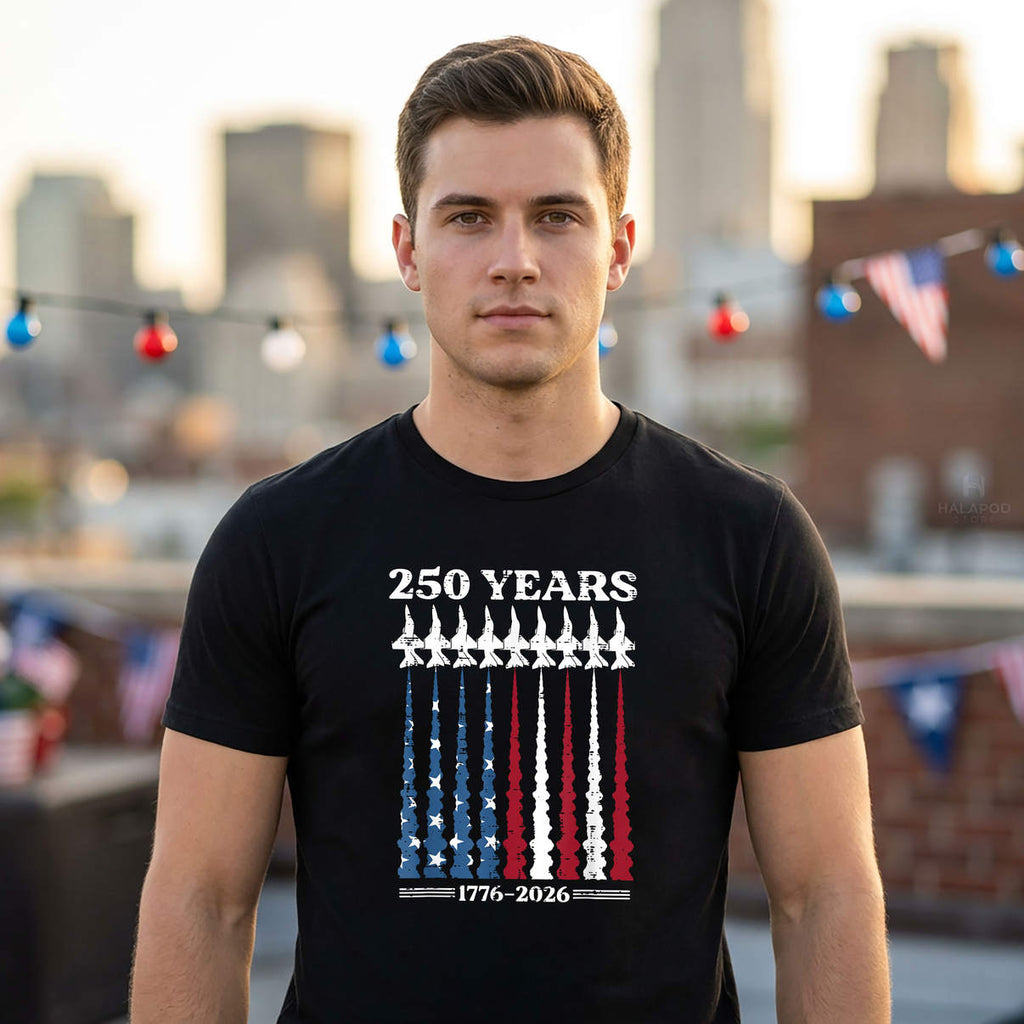 Jet Smoke US Flag 250 Years Shirt 250th Anniversary Graphic Casual For Mens