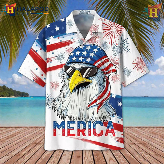 July Fourth Eagle Mullet Patriotic Graphic With Short Sleeve Hawaiian Shirt